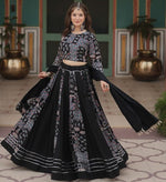 Dazzling Black Color Rayon Fabric Party Wear Lehenga