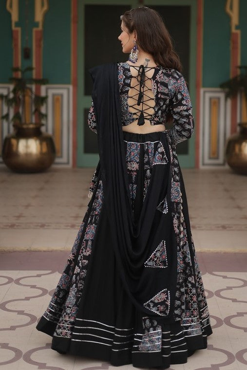 Dazzling Black Color Rayon Fabric Party Wear Lehenga