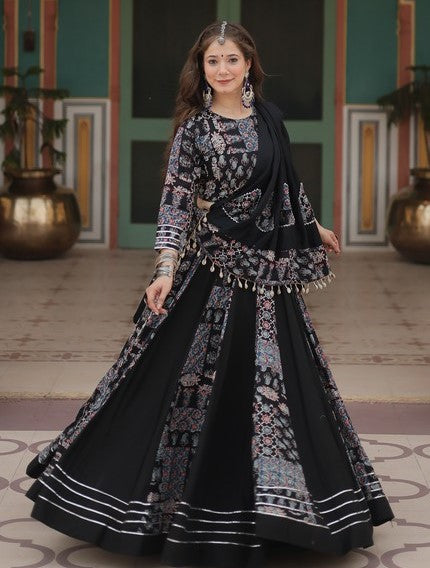 Dazzling Black Color Rayon Fabric Party Wear Lehenga