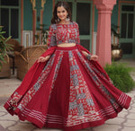 Dazzling Maroon Color Rayon Fabric Party Wear Lehenga