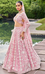 Delightful Pink Color Organza Fabric Party Wear Lehenga