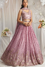 Delightful Purple Color Georgette Fabric Party Wear Lehenga