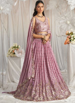 Delightful Purple Color Georgette Fabric Party Wear Lehenga