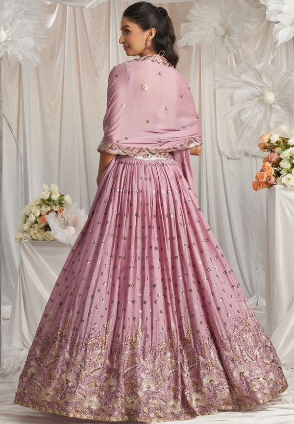 Delightful Purple Color Georgette Fabric Party Wear Lehenga