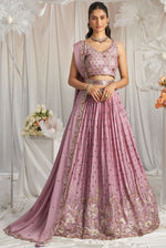 Delightful Purple Color Georgette Fabric Party Wear Lehenga