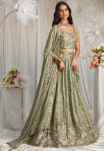 Delightful Green Color Georgette Fabric Party Wear Lehenga