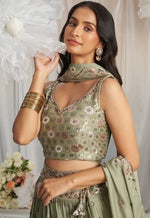 Delightful Green Color Georgette Fabric Party Wear Lehenga