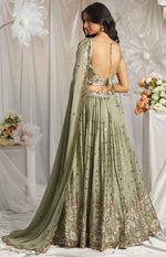 Delightful Green Color Georgette Fabric Party Wear Lehenga