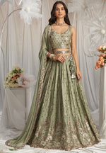 Delightful Green Color Georgette Fabric Party Wear Lehenga