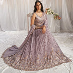 Delightful Purple Color Georgette Fabric Party Wear Lehenga