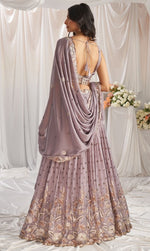 Delightful Purple Color Georgette Fabric Party Wear Lehenga