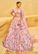 Delightful Pink Color Organza Fabric Party Wear Lehenga