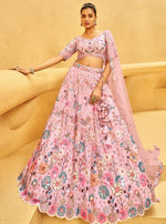 Delightful Pink Color Organza Fabric Party Wear Lehenga