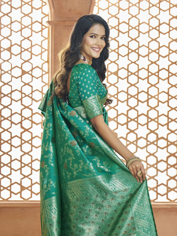 Dazzling Green Color Banarasi Fabric Casual Saree