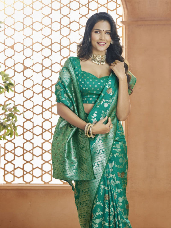 Dazzling Green Color Banarasi Fabric Casual Saree