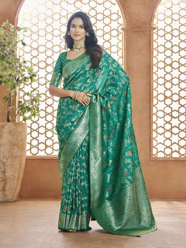 Dazzling Green Color Banarasi Fabric Casual Saree