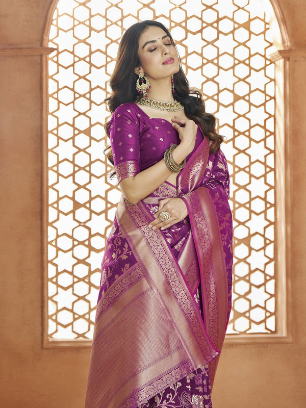 Dazzling Purple Color Banarasi Fabric Casual Saree