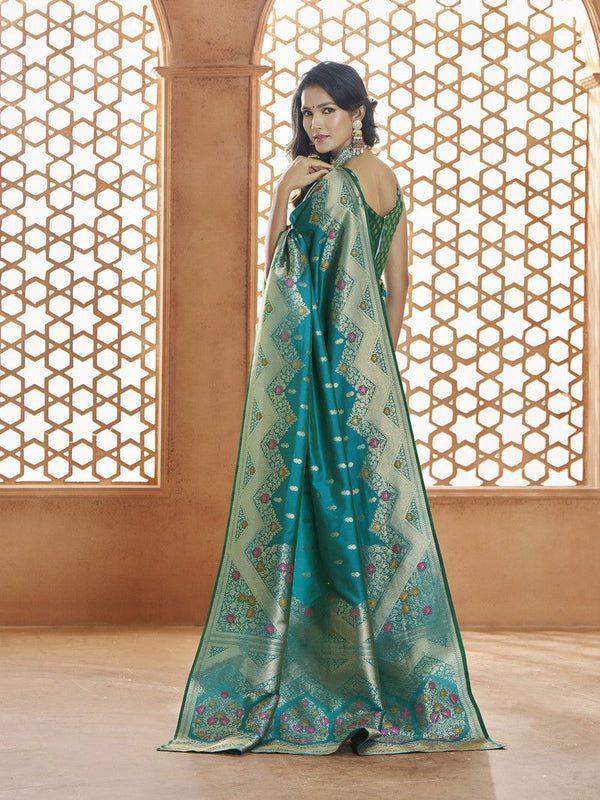 Dazzling Teal Color Banarasi Fabric Casual Saree