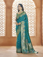 Dazzling Teal Color Banarasi Fabric Casual Saree