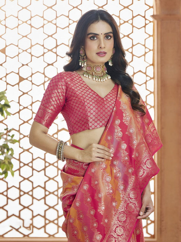 Dazzling Pink Color Banarasi Fabric Casual Saree