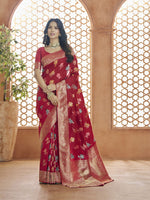 Dazzling Red Color Banarasi Fabric Casual Saree