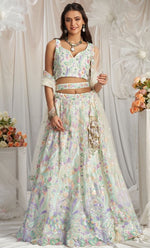 Lovely Cream Color Net Fabric Party Wear Lehenga