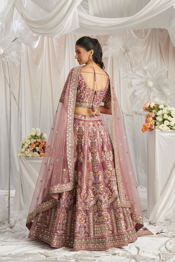 Lovely Wine Color Tissue Fabric Party Wear Lehenga