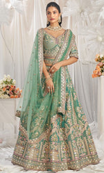 Lovely Green Color Tissue Fabric Party Wear Lehenga