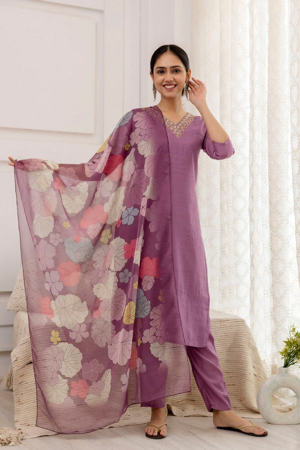 Divine Purple Color Viscose Fabric Designer Suit