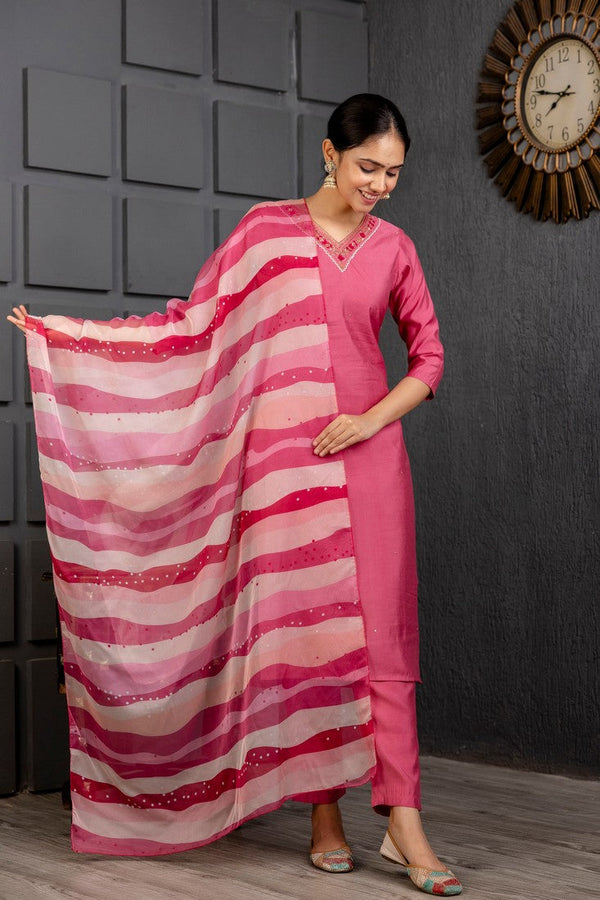 Divine Pink Color Viscose Fabric Designer Suit