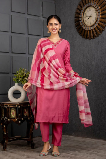 Divine Pink Color Viscose Fabric Designer Suit