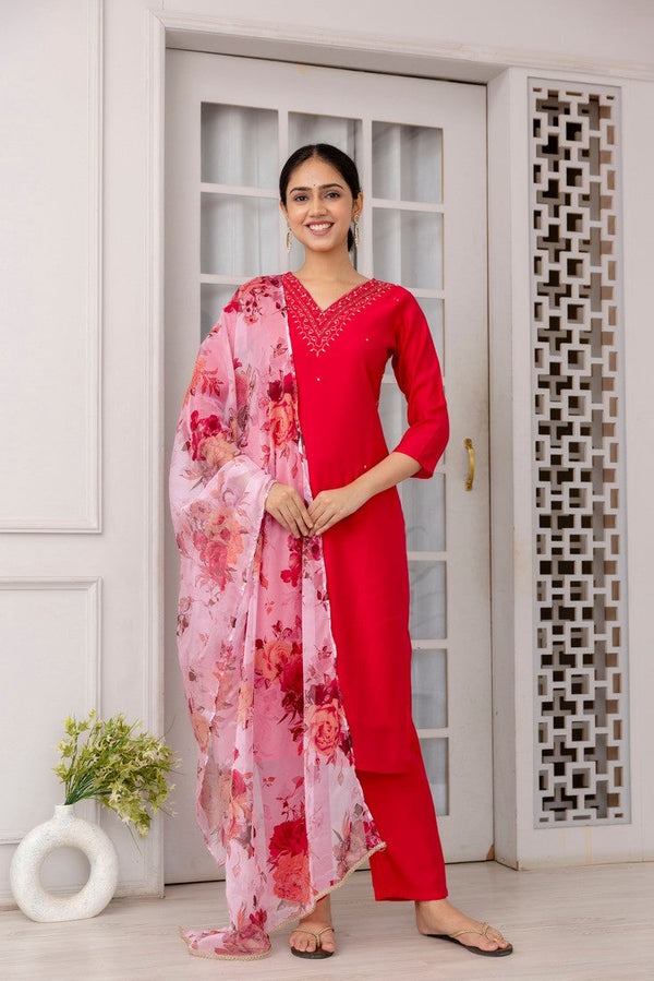 Divine Red Color Viscose Fabric Designer Suit