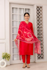 Divine Red Color Viscose Fabric Designer Suit