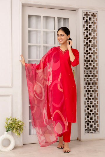 Divine Red Color Viscose Fabric Designer Suit