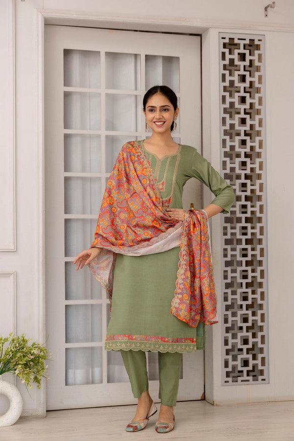 Divine Green Color Viscose Fabric Designer Suit