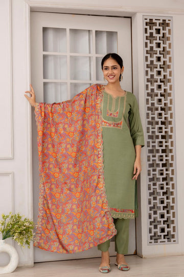 Divine Green Color Viscose Fabric Designer Suit