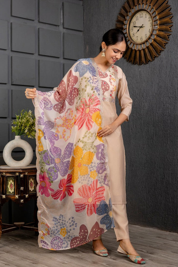 Divine Cream Color Viscose Fabric Designer Suit