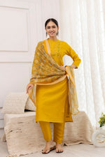 Divine Mustard Color Viscose Fabric Designer Suit