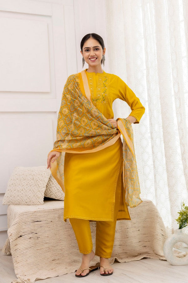 Divine Mustard Color Viscose Fabric Designer Suit