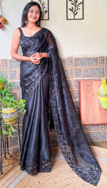 Ideal Black Color Burberry Fabric Casual Saree