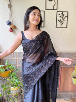 Ideal Black Color Burberry Fabric Casual Saree