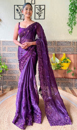 Ideal Purple Color Burberry Fabric Casual Saree