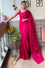 Ideal Magenta Color Burberry Fabric Casual Saree