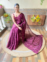 Ideal Wine Color Burberry Fabric Casual Saree