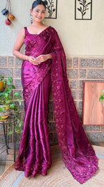 Ideal Wine Color Burberry Fabric Casual Saree