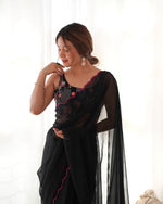 Beauteous Black Color Georgette Fabric Partywear Sarees