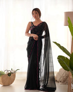 Beauteous Black Color Georgette Fabric Partywear Sarees