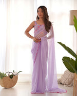 Beauteous Purple Color Georgette Fabric Partywear Sarees