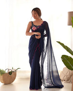 Beauteous Navy Blue Color Georgette Fabric Partywear Sarees