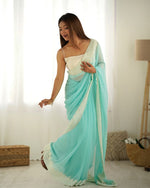 Beauteous Aqua Color Georgette Fabric Casual Saree